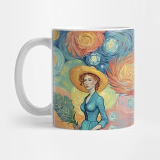 Starry Night Odyssey: Van Gogh-Inspired Landscape with Enigmatic Woman Mug